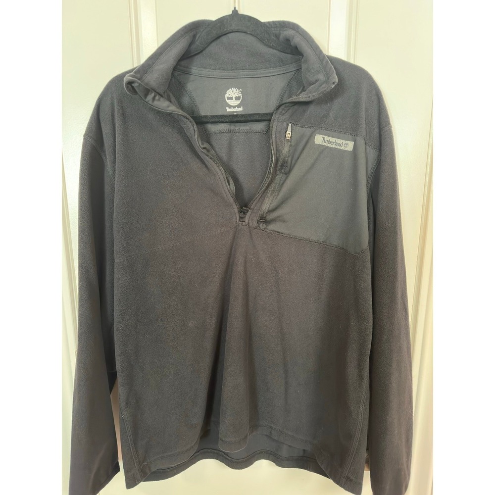 Timberland Mens Black Quarter Zip Fleece Pullover Jacket L Large Chest Pocket